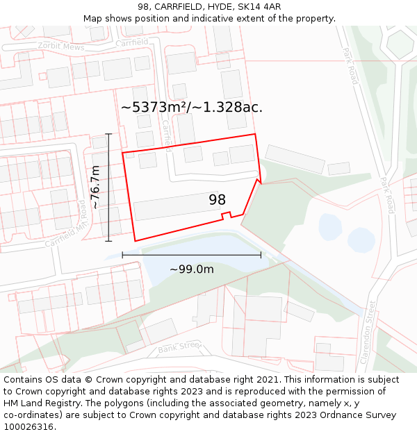 98, CARRFIELD, HYDE, SK14 4AR: Plot and title map