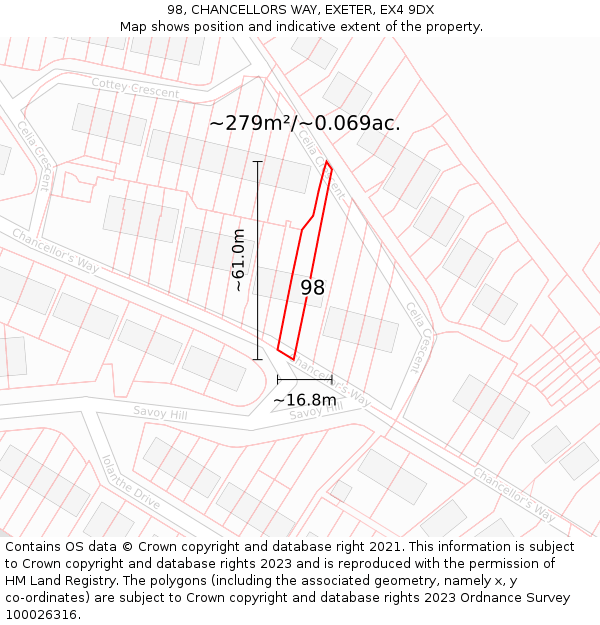 98, CHANCELLORS WAY, EXETER, EX4 9DX: Plot and title map