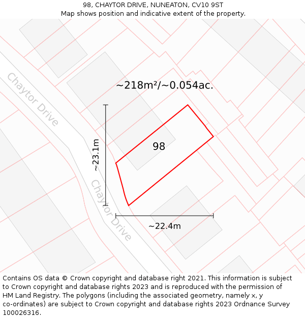 98, CHAYTOR DRIVE, NUNEATON, CV10 9ST: Plot and title map