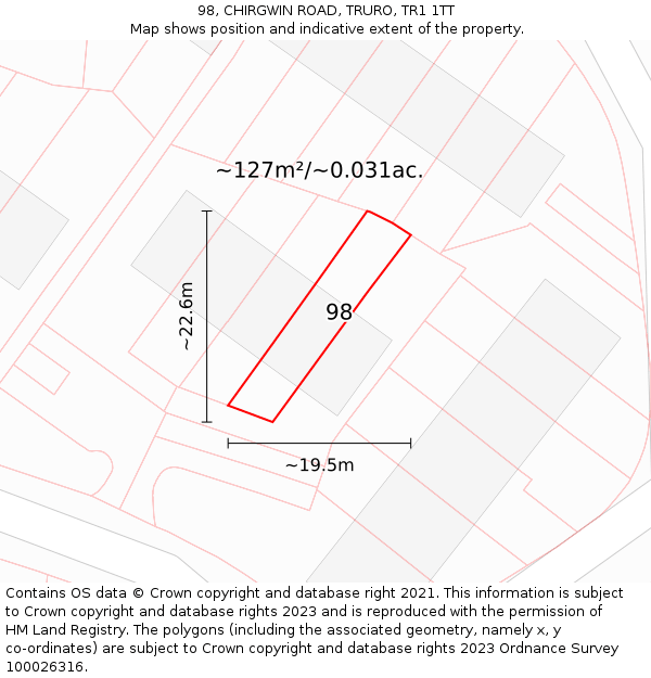 98, CHIRGWIN ROAD, TRURO, TR1 1TT: Plot and title map