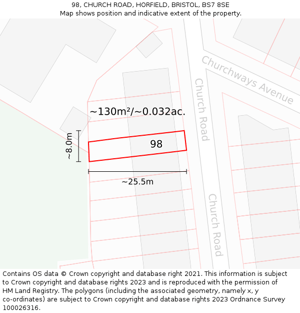 98, CHURCH ROAD, HORFIELD, BRISTOL, BS7 8SE: Plot and title map