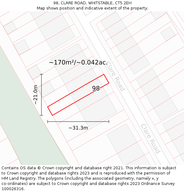 98, CLARE ROAD, WHITSTABLE, CT5 2EH: Plot and title map