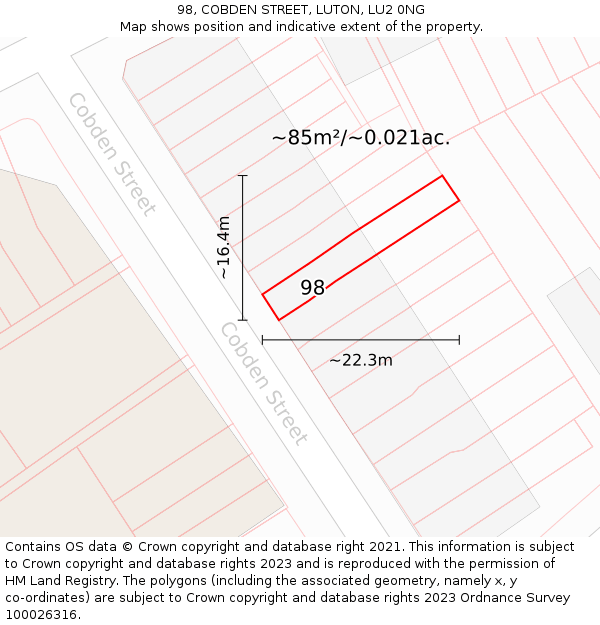 98, COBDEN STREET, LUTON, LU2 0NG: Plot and title map