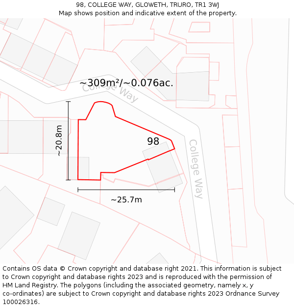 98, COLLEGE WAY, GLOWETH, TRURO, TR1 3WJ: Plot and title map