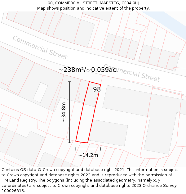 98, COMMERCIAL STREET, MAESTEG, CF34 9HJ: Plot and title map