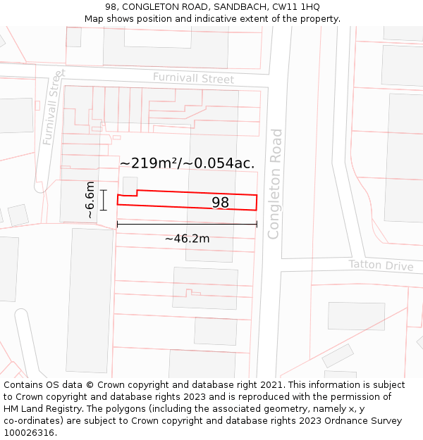 98, CONGLETON ROAD, SANDBACH, CW11 1HQ: Plot and title map