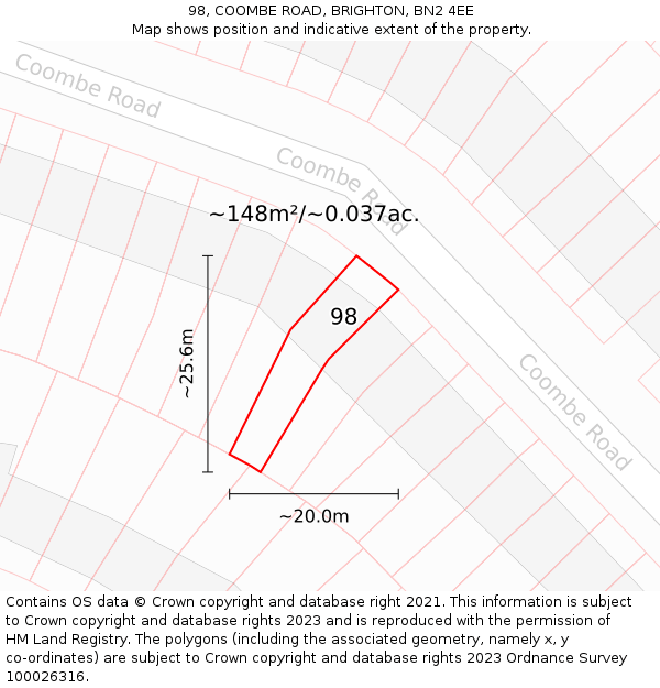 98, COOMBE ROAD, BRIGHTON, BN2 4EE: Plot and title map