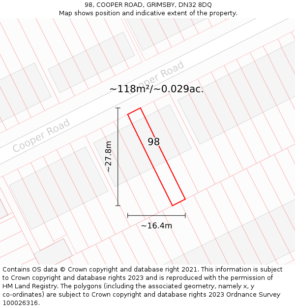 98, COOPER ROAD, GRIMSBY, DN32 8DQ: Plot and title map
