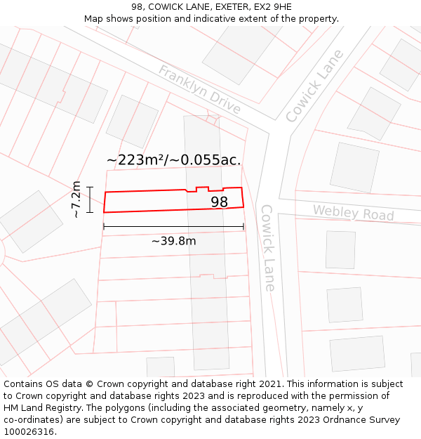98, COWICK LANE, EXETER, EX2 9HE: Plot and title map