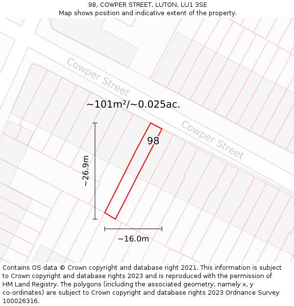 98, COWPER STREET, LUTON, LU1 3SE: Plot and title map