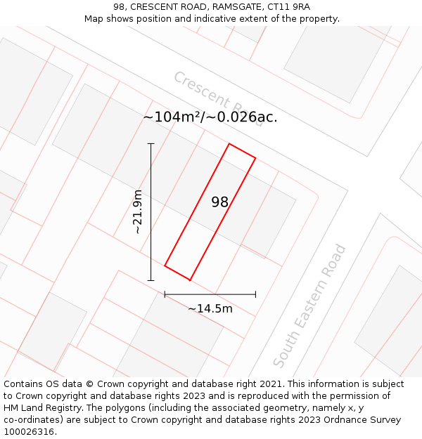 98, CRESCENT ROAD, RAMSGATE, CT11 9RA: Plot and title map