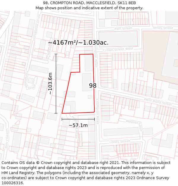 98, CROMPTON ROAD, MACCLESFIELD, SK11 8EB: Plot and title map