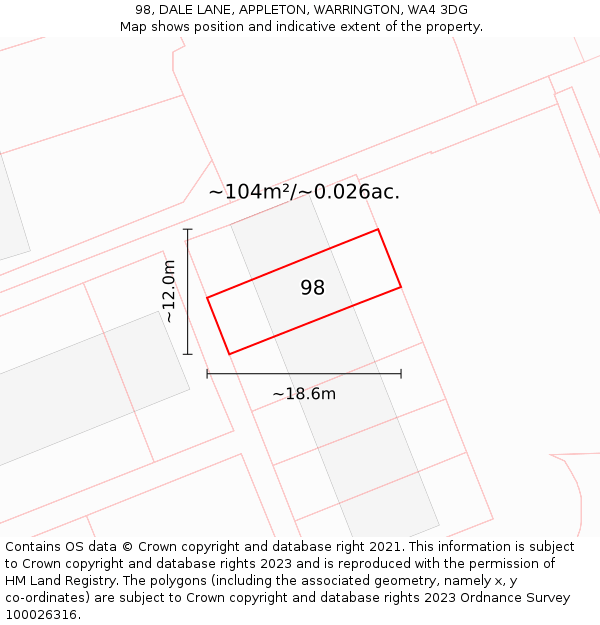 98, DALE LANE, APPLETON, WARRINGTON, WA4 3DG: Plot and title map
