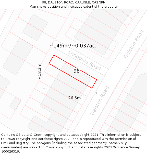 98, DALSTON ROAD, CARLISLE, CA2 5PN: Plot and title map
