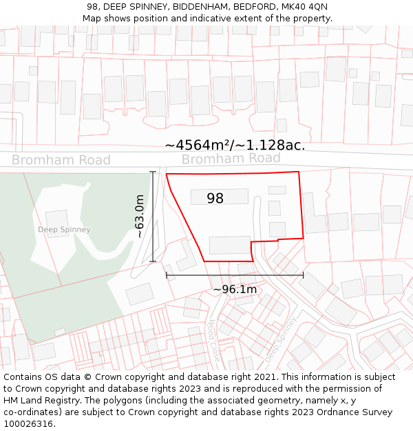 98, DEEP SPINNEY, BIDDENHAM, BEDFORD, MK40 4QN: Plot and title map