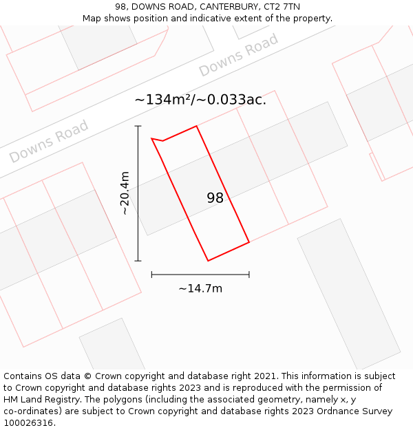 98, DOWNS ROAD, CANTERBURY, CT2 7TN: Plot and title map