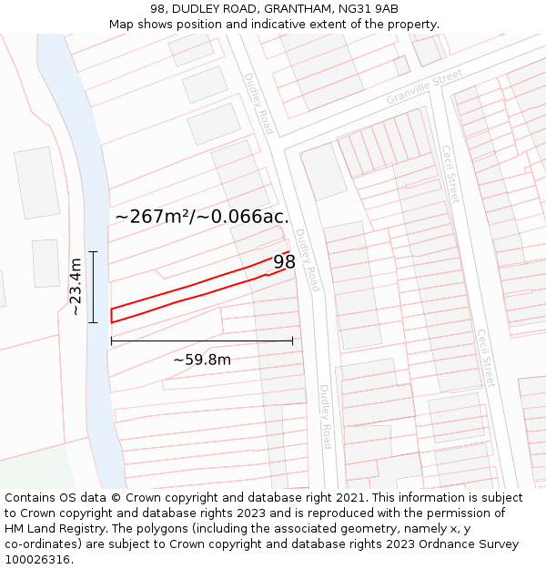 98, DUDLEY ROAD, GRANTHAM, NG31 9AB: Plot and title map