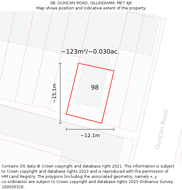 98, DUNCAN ROAD, GILLINGHAM, ME7 4JX: Plot and title map