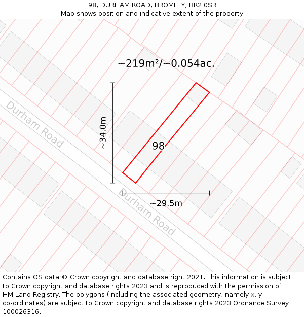 98, DURHAM ROAD, BROMLEY, BR2 0SR: Plot and title map