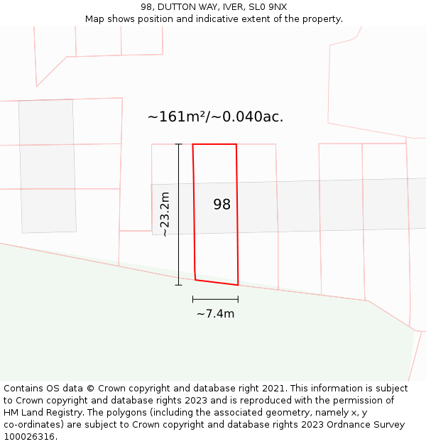 98, DUTTON WAY, IVER, SL0 9NX: Plot and title map