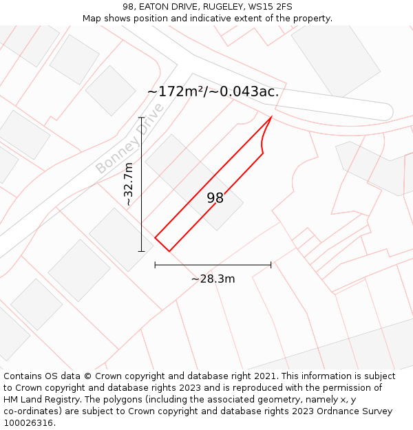 98, EATON DRIVE, RUGELEY, WS15 2FS: Plot and title map