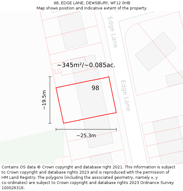 98, EDGE LANE, DEWSBURY, WF12 0HB: Plot and title map
