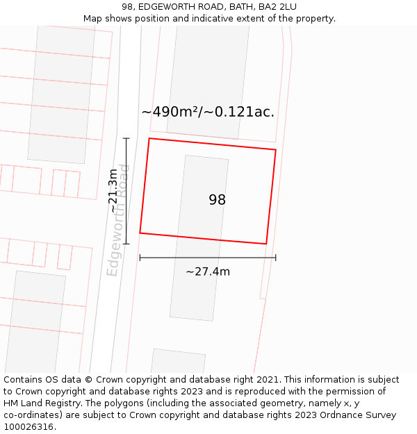 98, EDGEWORTH ROAD, BATH, BA2 2LU: Plot and title map