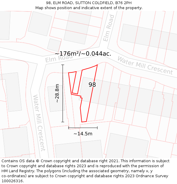 98, ELM ROAD, SUTTON COLDFIELD, B76 2PH: Plot and title map
