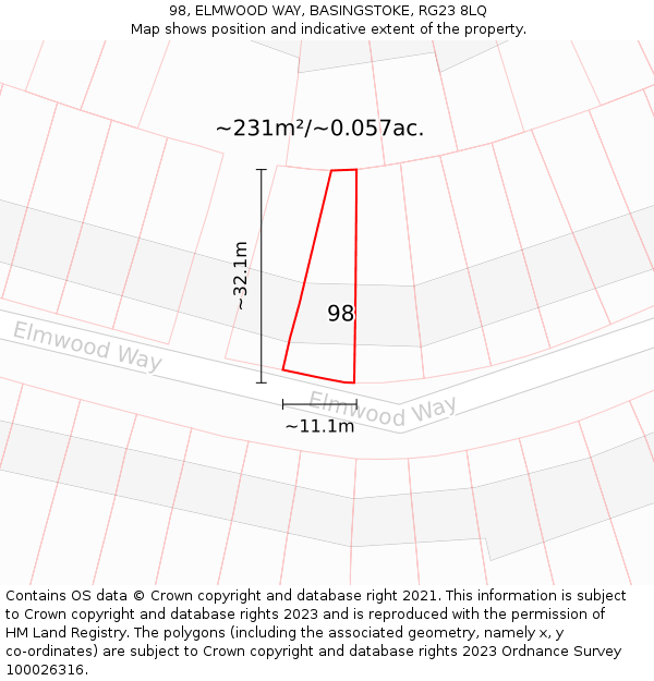 98, ELMWOOD WAY, BASINGSTOKE, RG23 8LQ: Plot and title map
