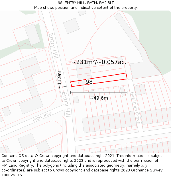 98, ENTRY HILL, BATH, BA2 5LT: Plot and title map