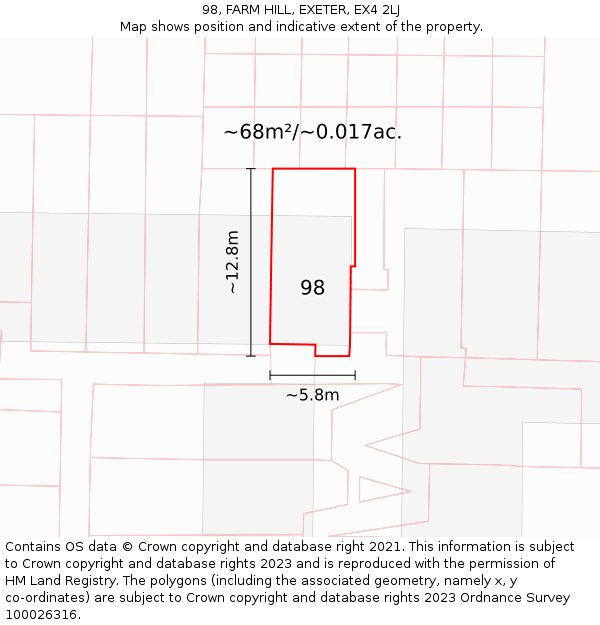 98, FARM HILL, EXETER, EX4 2LJ: Plot and title map