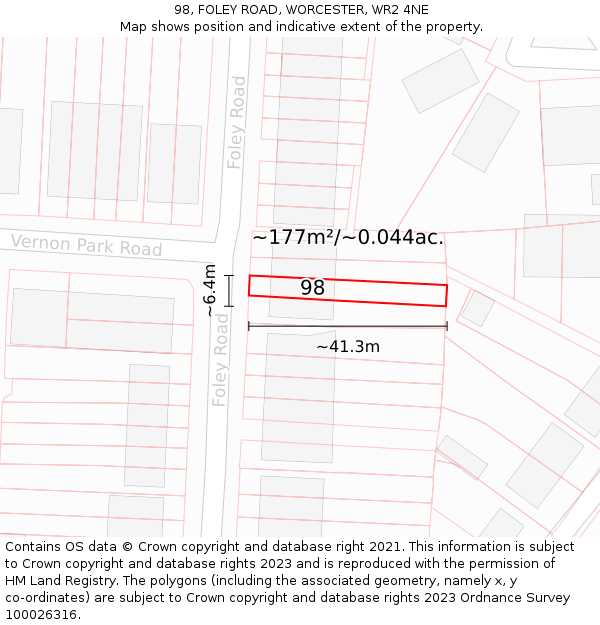 98, FOLEY ROAD, WORCESTER, WR2 4NE: Plot and title map
