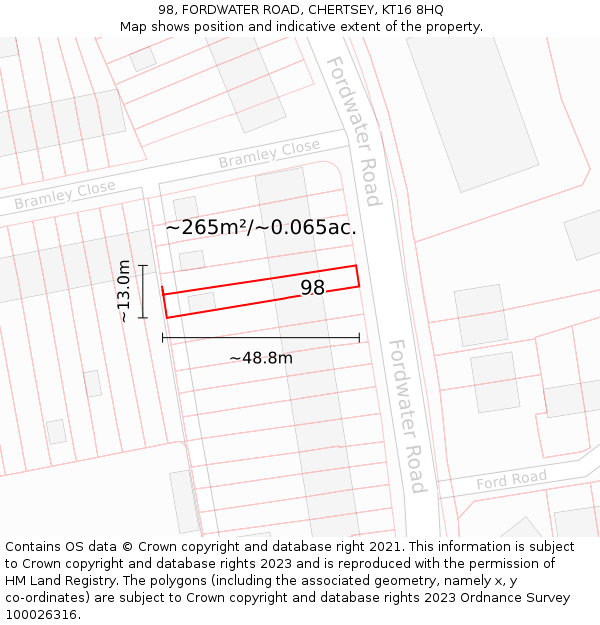 98, FORDWATER ROAD, CHERTSEY, KT16 8HQ: Plot and title map
