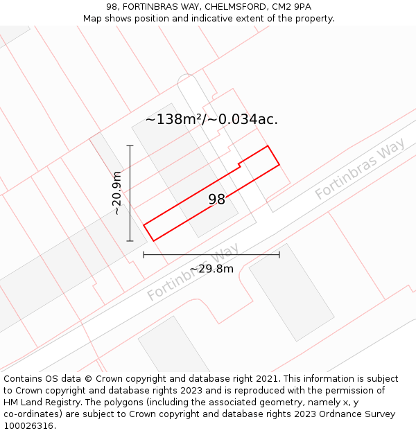 98, FORTINBRAS WAY, CHELMSFORD, CM2 9PA: Plot and title map