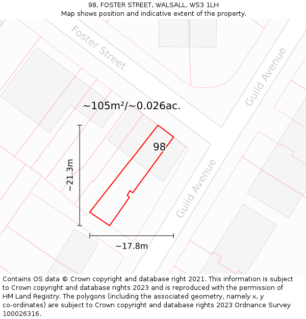 98, FOSTER STREET, WALSALL, WS3 1LH: Plot and title map