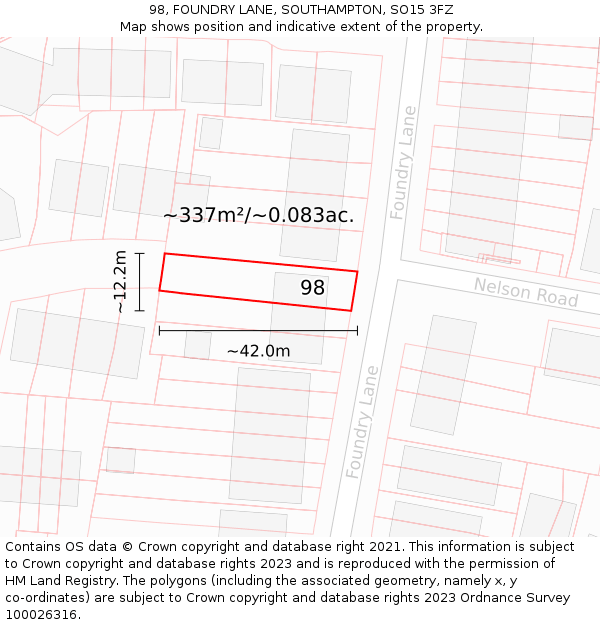 98, FOUNDRY LANE, SOUTHAMPTON, SO15 3FZ: Plot and title map