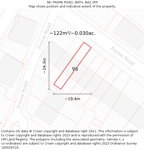 98, FROME ROAD, BATH, BA2 2PP: Plot and title map
