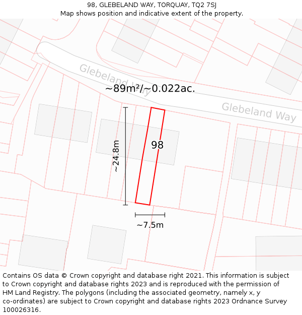 98, GLEBELAND WAY, TORQUAY, TQ2 7SJ: Plot and title map