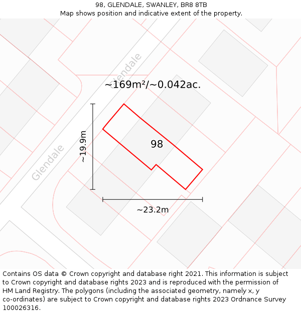 98, GLENDALE, SWANLEY, BR8 8TB: Plot and title map