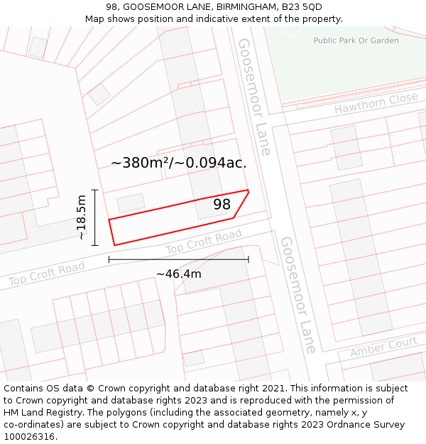 98, GOOSEMOOR LANE, BIRMINGHAM, B23 5QD: Plot and title map