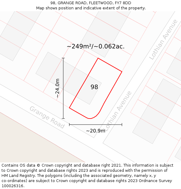 98, GRANGE ROAD, FLEETWOOD, FY7 8DD: Plot and title map