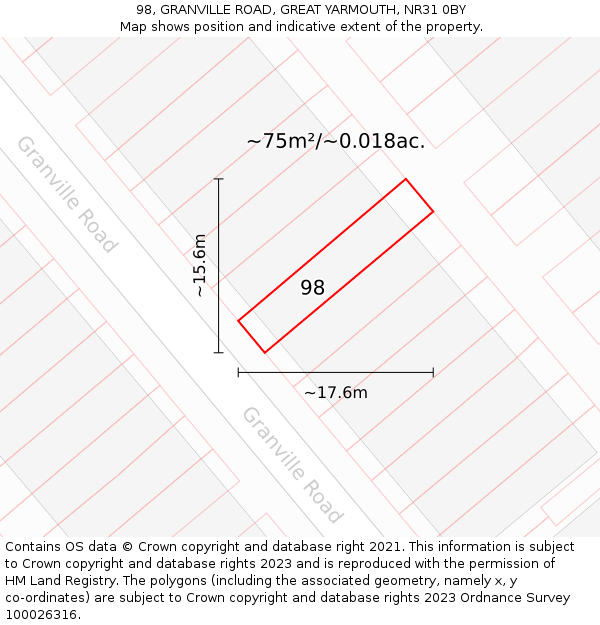 98, GRANVILLE ROAD, GREAT YARMOUTH, NR31 0BY: Plot and title map