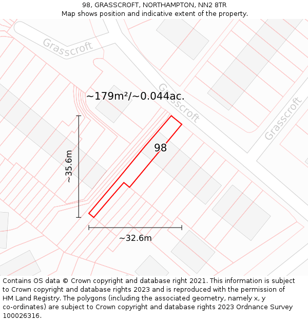 98, GRASSCROFT, NORTHAMPTON, NN2 8TR: Plot and title map