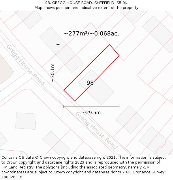98, GREGG HOUSE ROAD, SHEFFIELD, S5 0JU: Plot and title map