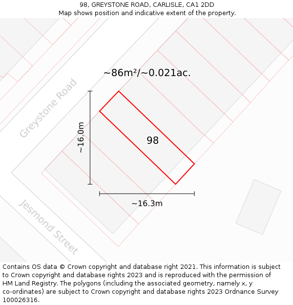 98, GREYSTONE ROAD, CARLISLE, CA1 2DD: Plot and title map