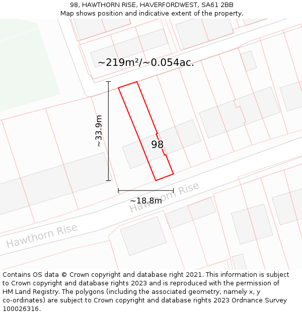 98, HAWTHORN RISE, HAVERFORDWEST, SA61 2BB: Plot and title map