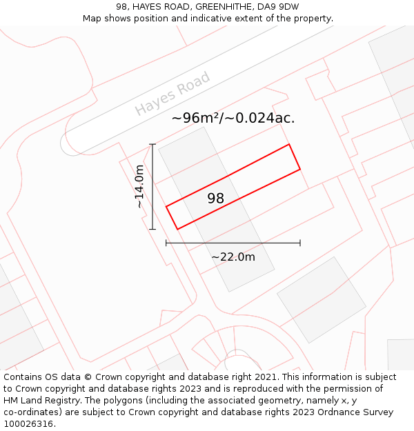 98, HAYES ROAD, GREENHITHE, DA9 9DW: Plot and title map