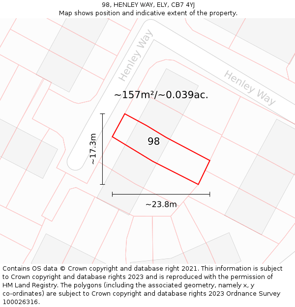 98, HENLEY WAY, ELY, CB7 4YJ: Plot and title map