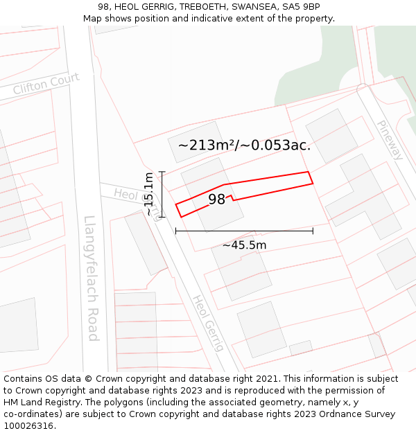 98, HEOL GERRIG, TREBOETH, SWANSEA, SA5 9BP: Plot and title map