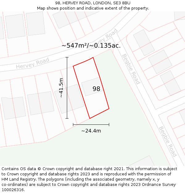 98, HERVEY ROAD, LONDON, SE3 8BU: Plot and title map